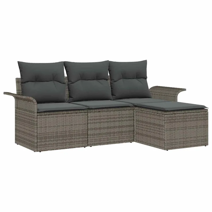 Ensemble de canapé de jardin avec coussin 4 pcs Gris Poly rotin - 2