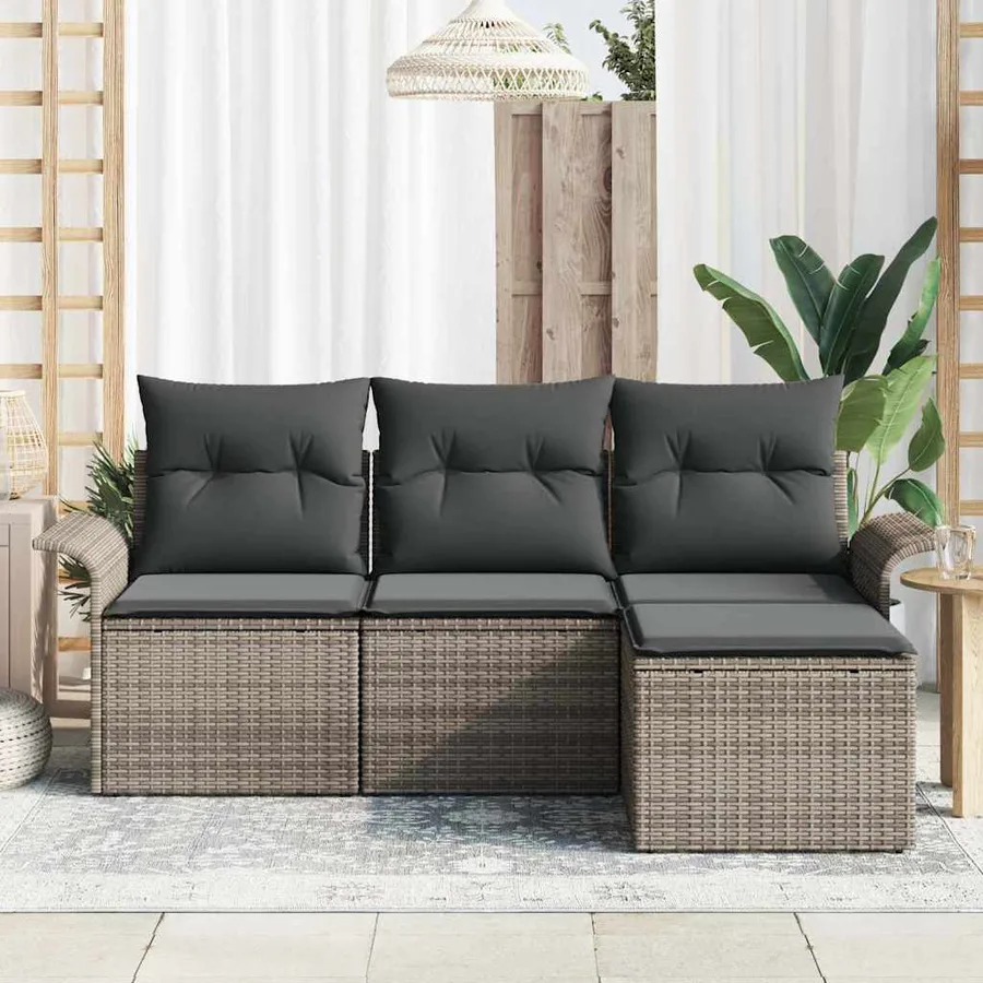 Ensemble de canapé de jardin avec coussin 4 pcs Gris Poly rotin - 3