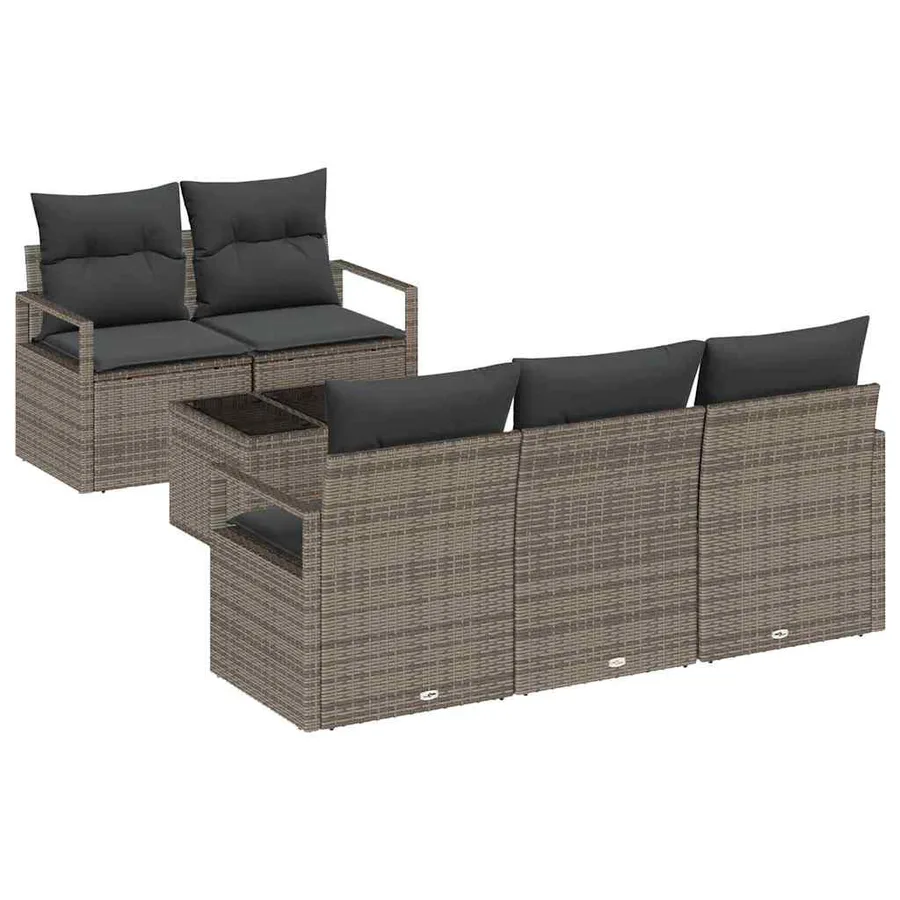 Ensemble de canapé de jardin avec coussin 6 pcs Gris polyrotin - 2