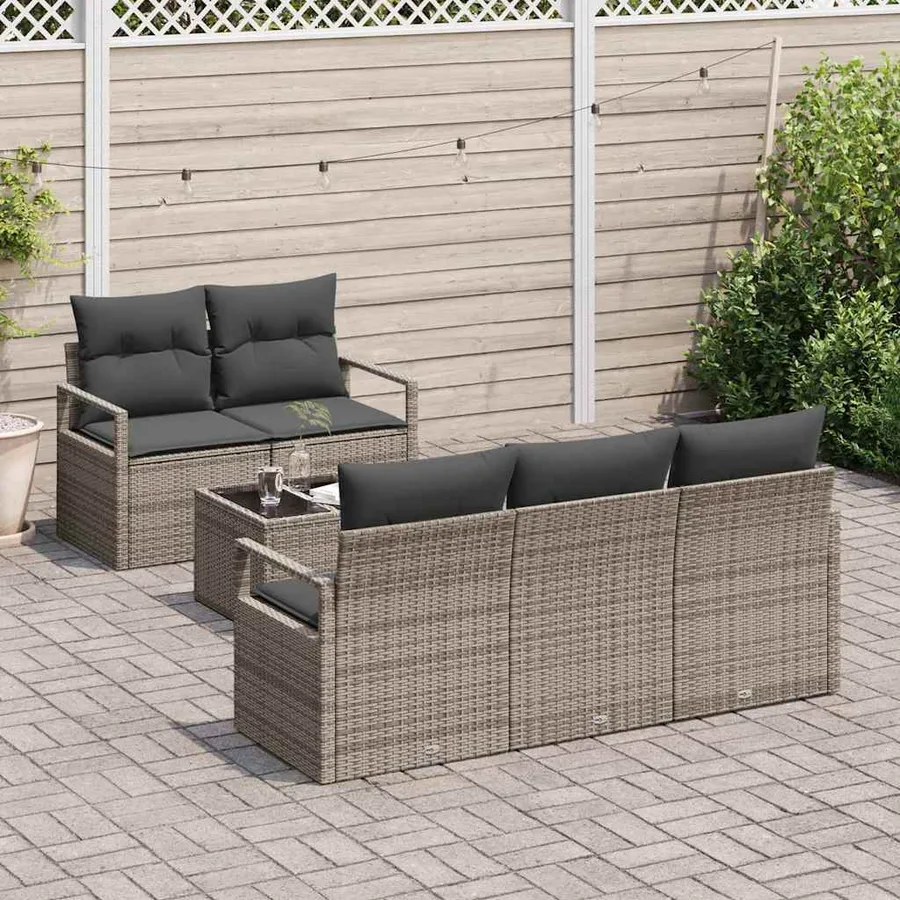 Ensemble de canapé de jardin avec coussin 6 pcs Gris polyrotin - 3
