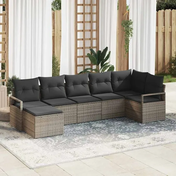 Ensemble de Canapés avec coussin 7 pcs Gris polyrotin