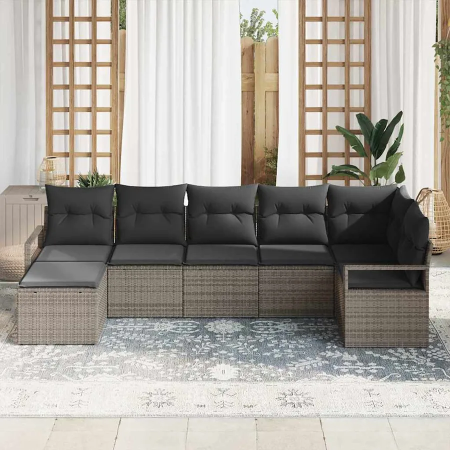 Ensemble de Canapés avec coussin 7 pcs Gris polyrotin - 3