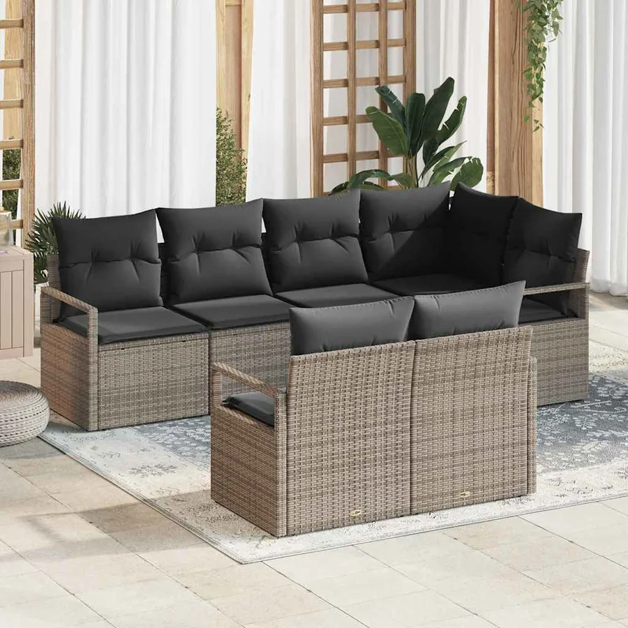 Ensemble de canapé de jardin avec coussin 7 pcs Gris polyrotin