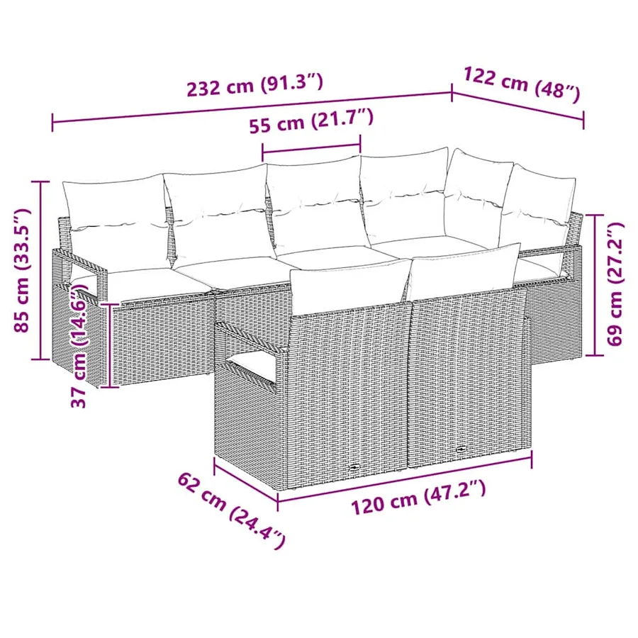 Ensemble de canapé de jardin avec coussin 7 pcs Gris polyrotin - 12