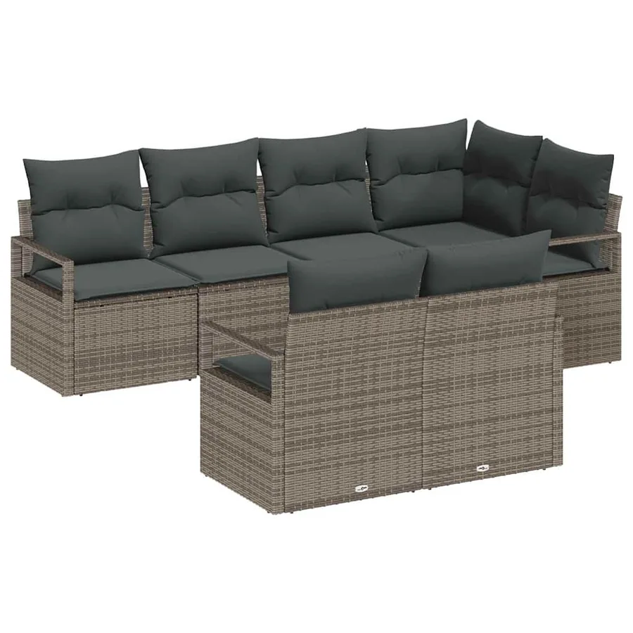 Ensemble de canapé de jardin avec coussin 7 pcs Gris polyrotin - 2