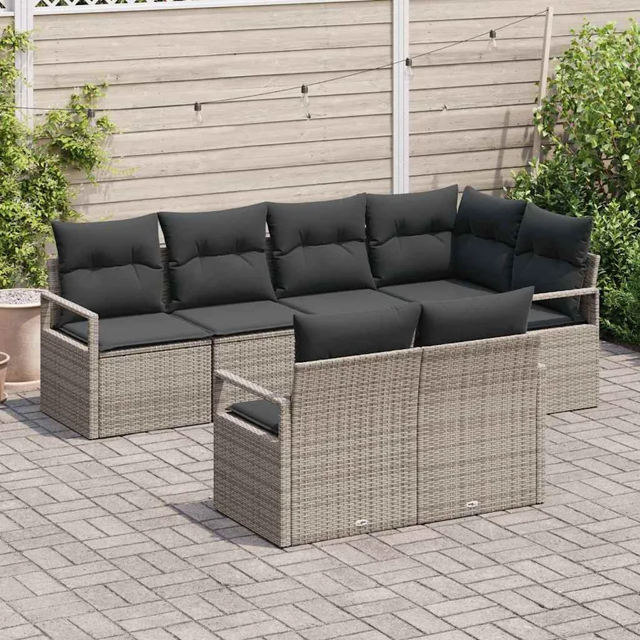 Ensemble de canapé de jardin avec coussin 7 pcs Gris polyrotin - 3
