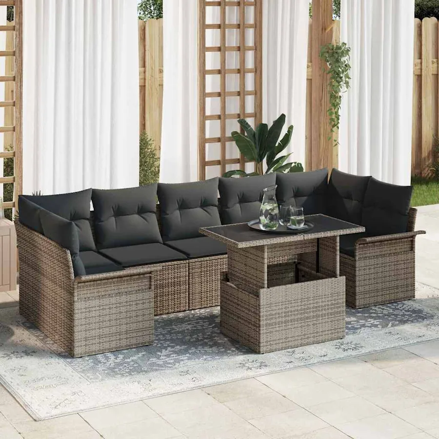 Ensemble de canapé de jardin avec coussin 8 pcs Gris Poly rotin