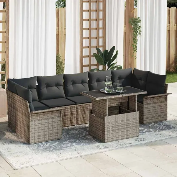 Ensemble de canapé de jardin avec coussin 8 pcs Gris Poly rotin