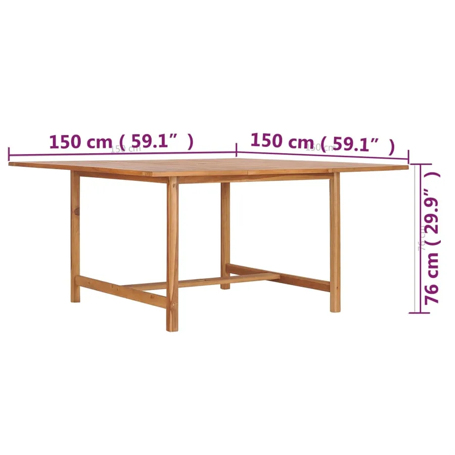 Table de jardin 150x150x76 cm Bois de teck solide - 7