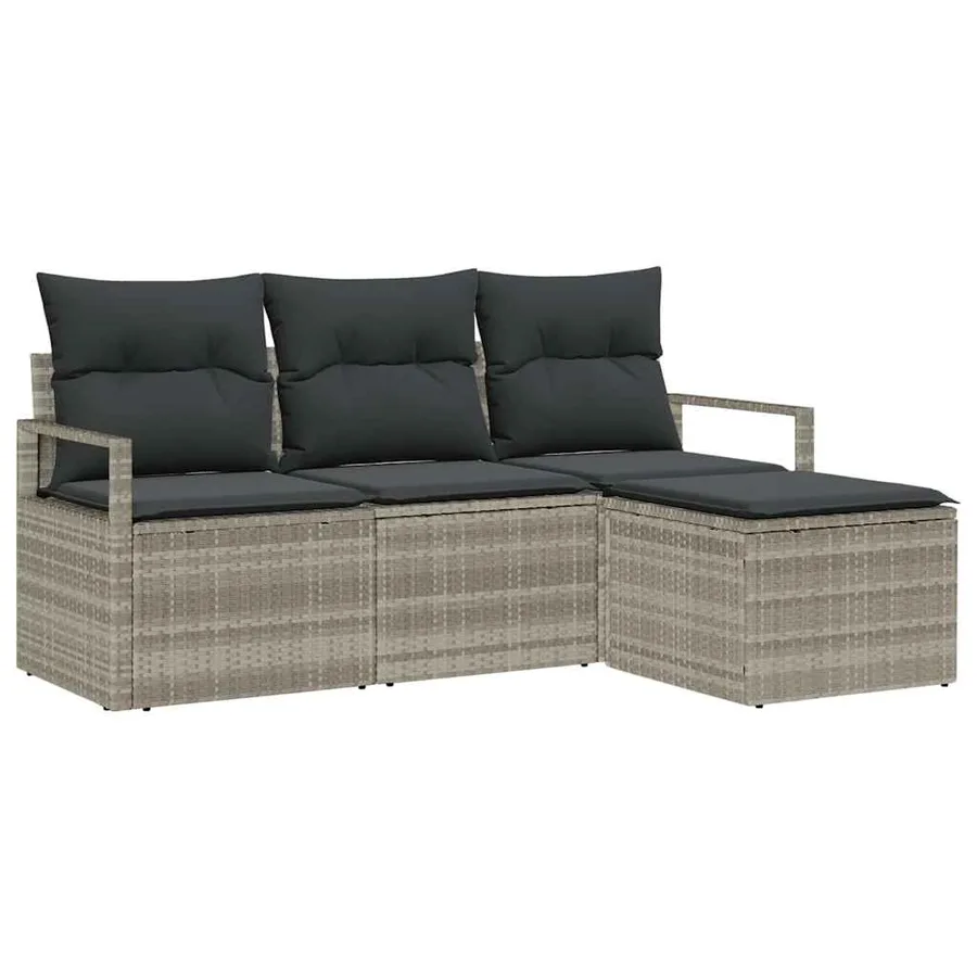 Ensemble de Canapés avec coussin 4 pcs Gris clair polyrotin - 2