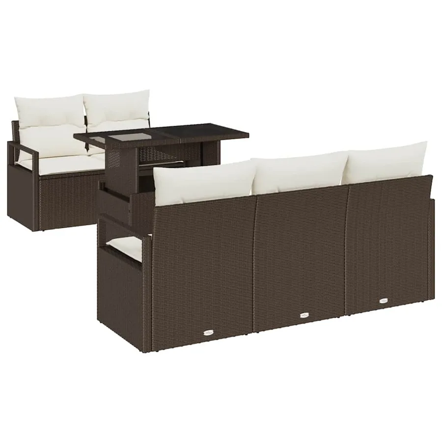 Ensemble de canapé de jardin 6 pcs Marron Poly rotin - 2