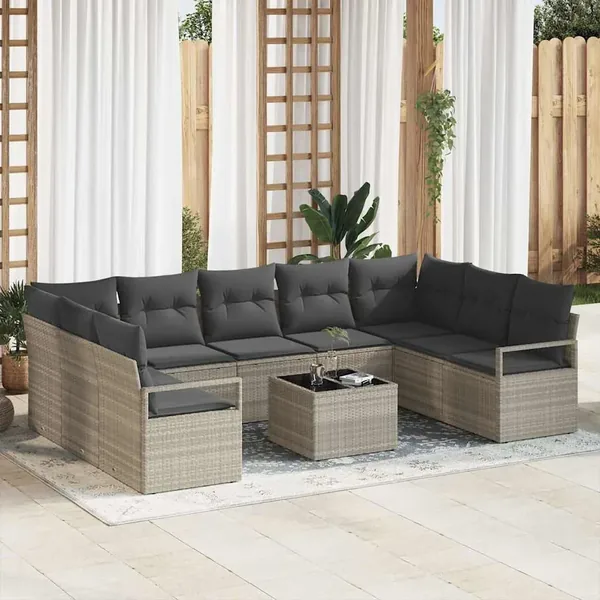 Ensemble de canapé de jardin 10 pcs Gris clair polyrotin