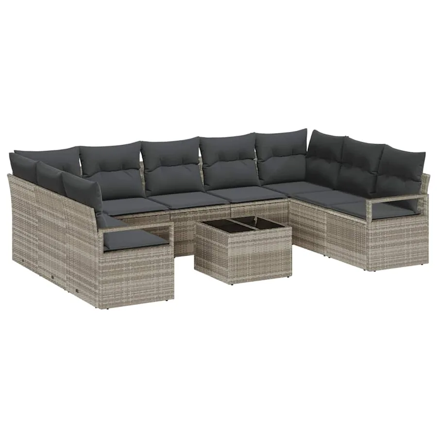 Ensemble de canapé de jardin 10 pcs Gris clair polyrotin - 2
