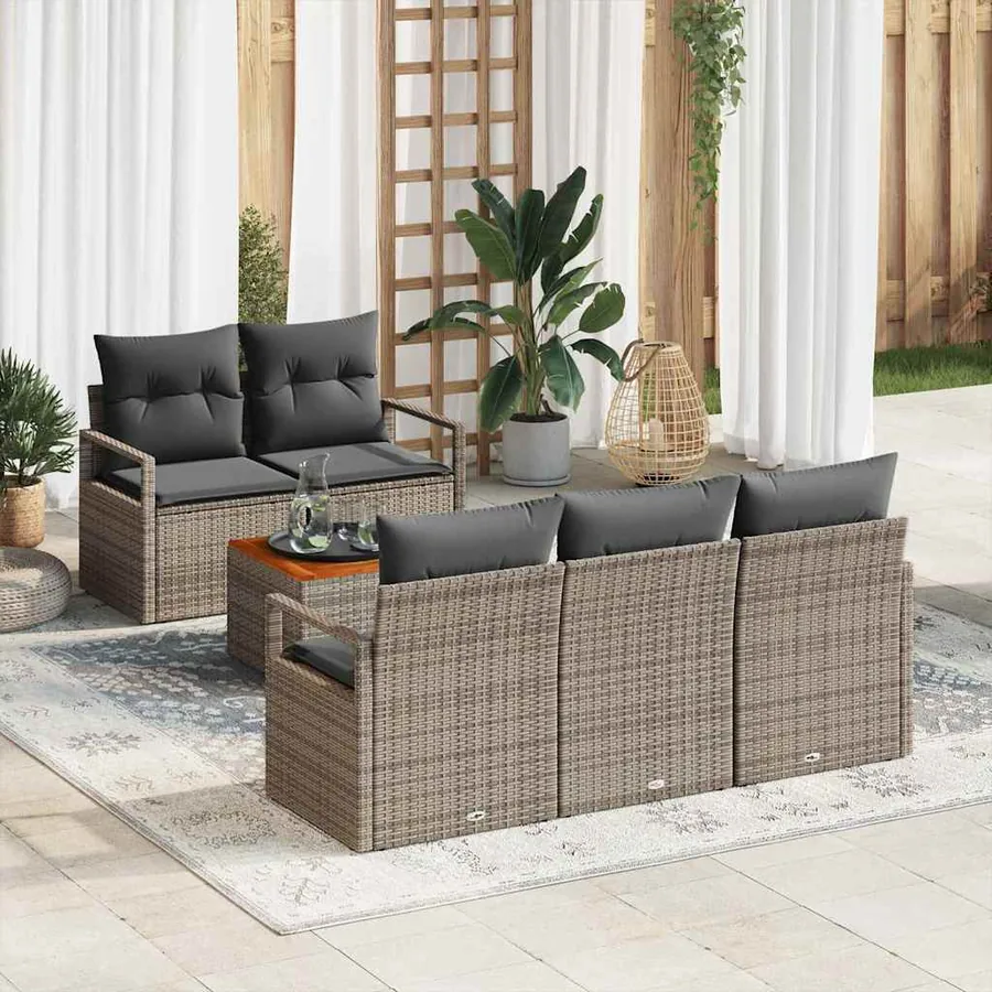 Ensemble de canapé de jardin avec stockage 6 pcs Gris polyrotin