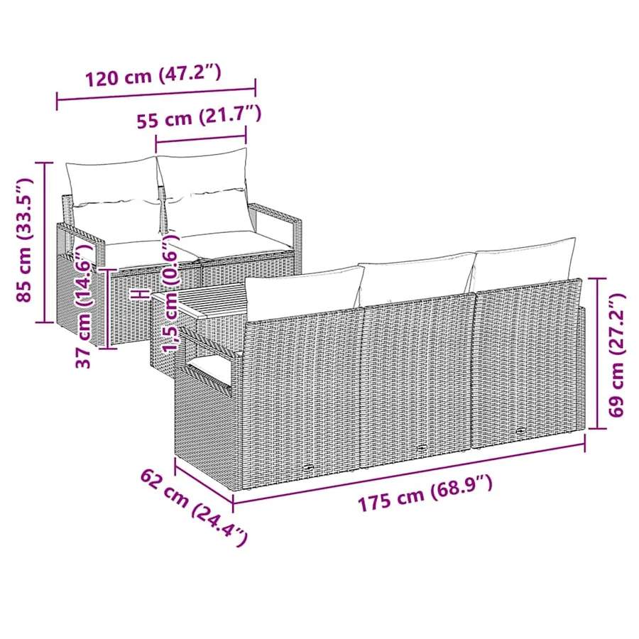 Ensemble de canapé de jardin avec stockage 6 pcs Gris polyrotin - 11