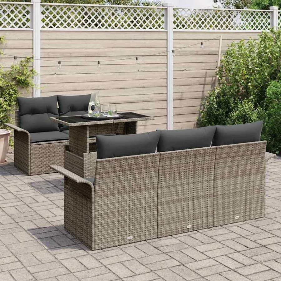 Ensemble de canapé de jardin 6 pcs Gris Poly Rattan - 3