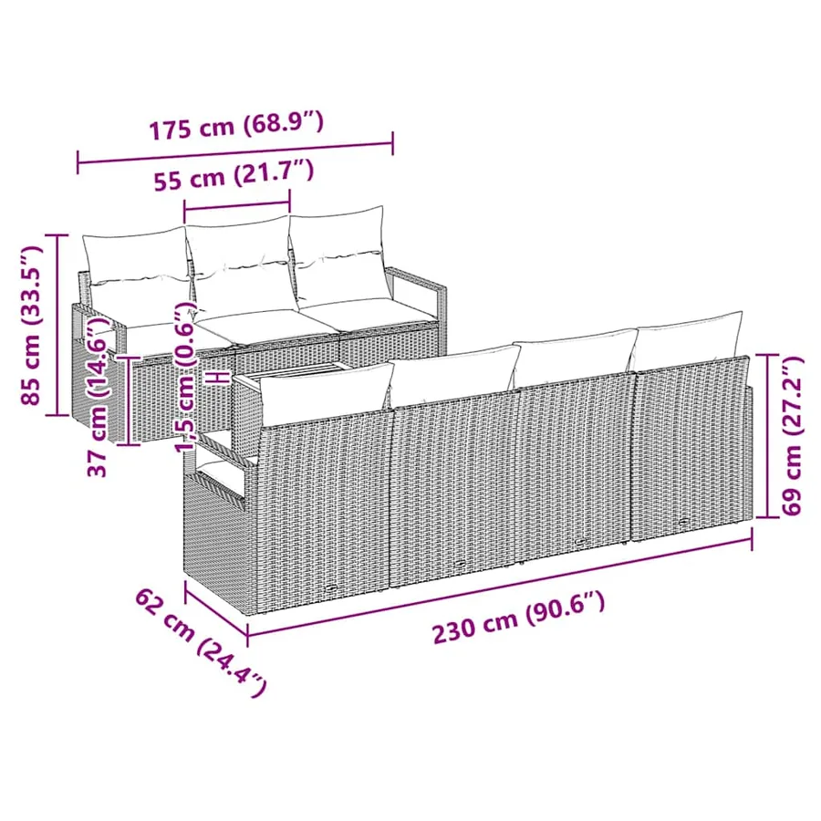 Ensemble de canapé de jardin avec stockage 8 pcs Gris polyrotin - 11