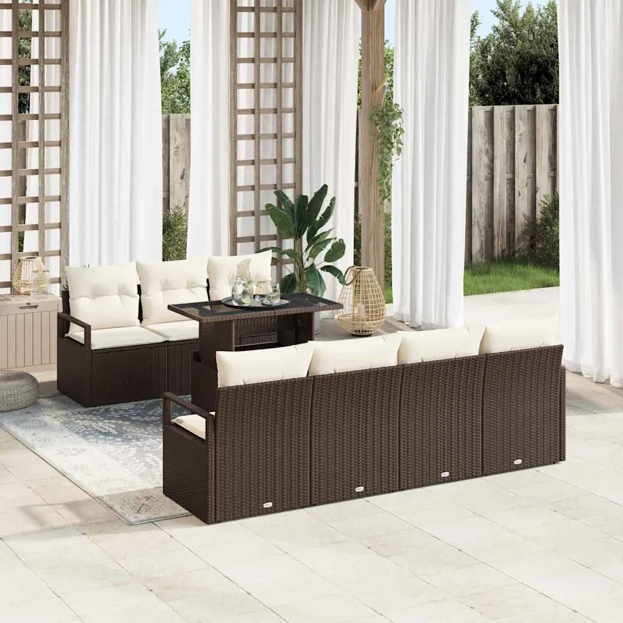 Ensemble de canapé de jardin 8 pcs Marron Poly rotin