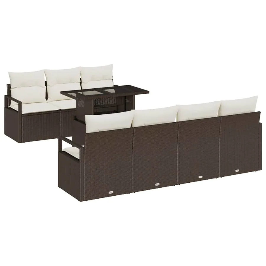 Ensemble de canapé de jardin 8 pcs Marron Poly rotin - 2