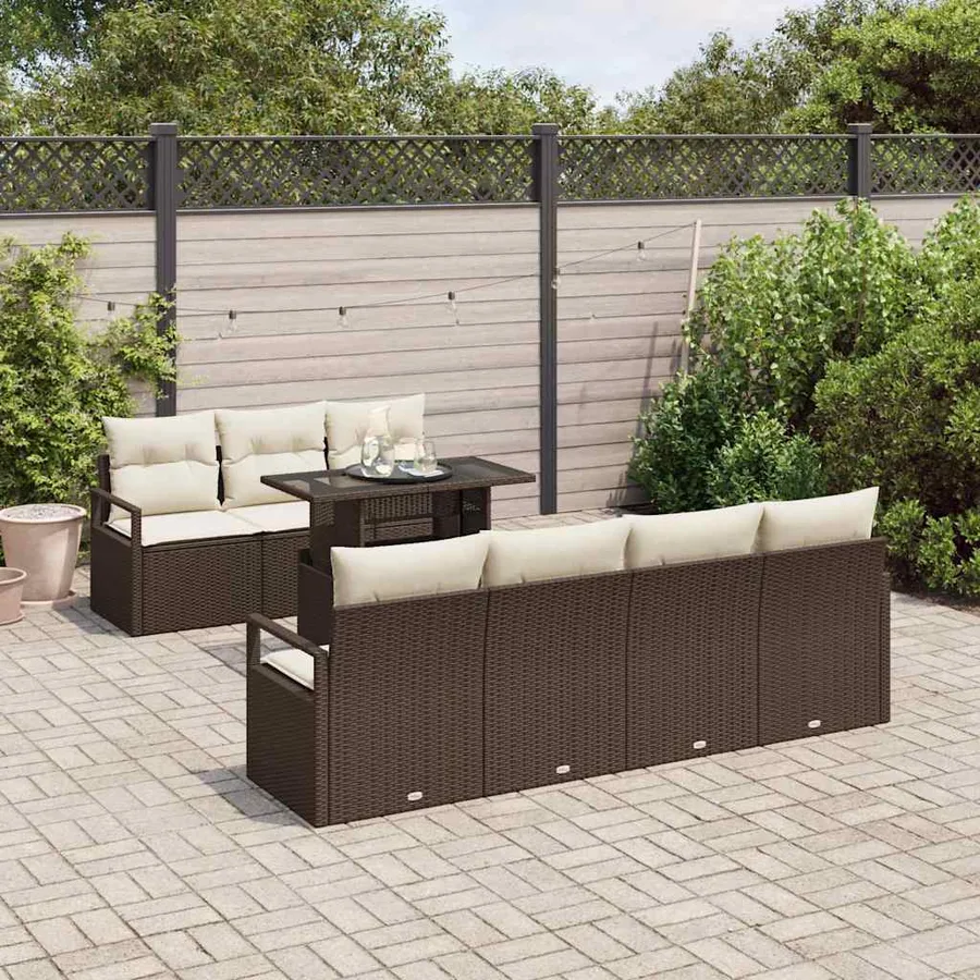 Ensemble de canapé de jardin 8 pcs Marron Poly rotin - 3