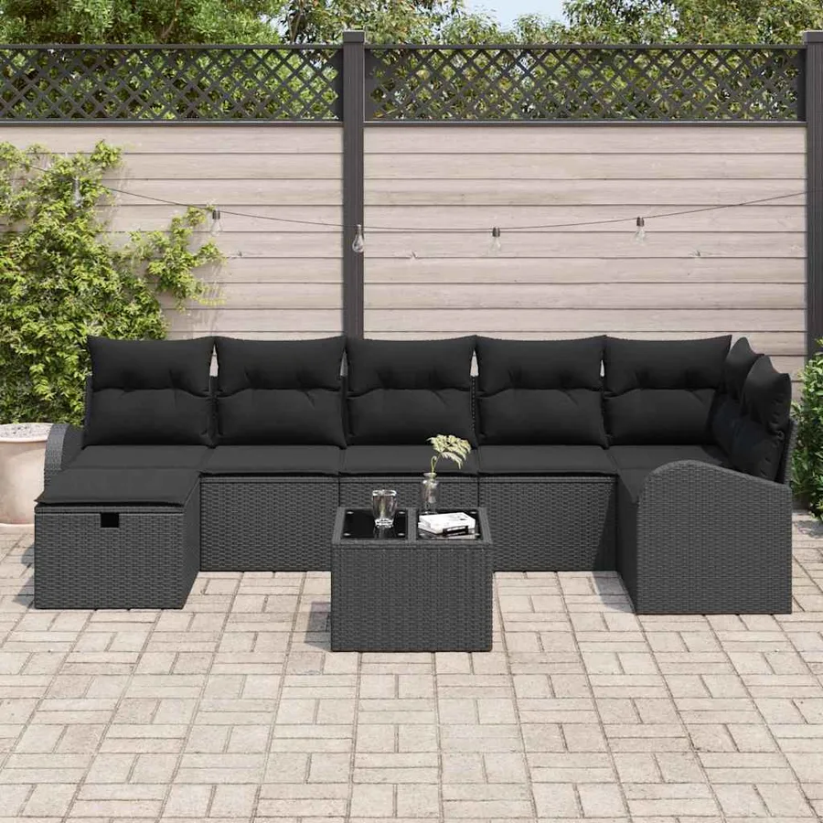 Ensemble de Canapés avec coussin 8 pcs Noir polyrotin - 3