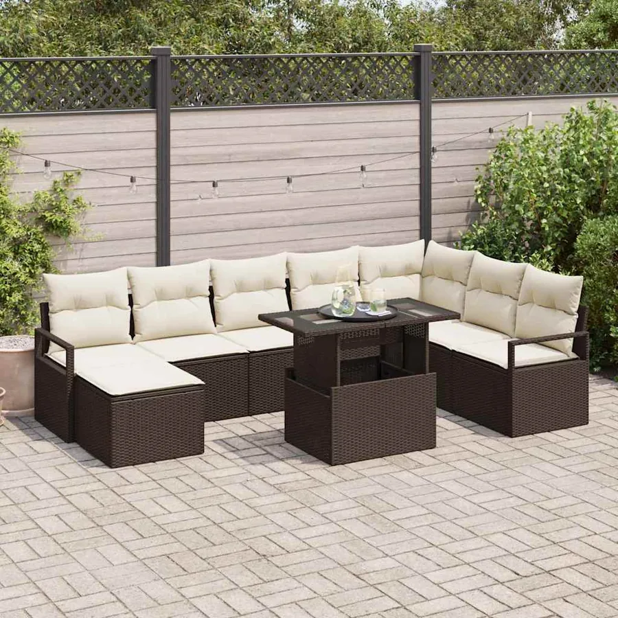 Ensemble de canapé de jardin 9 pcs Marron Poly rotin