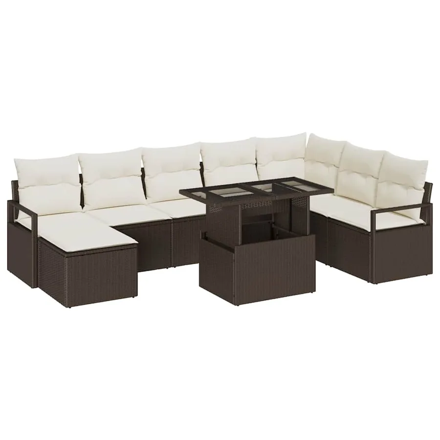 Ensemble de canapé de jardin 9 pcs Marron Poly rotin - 2