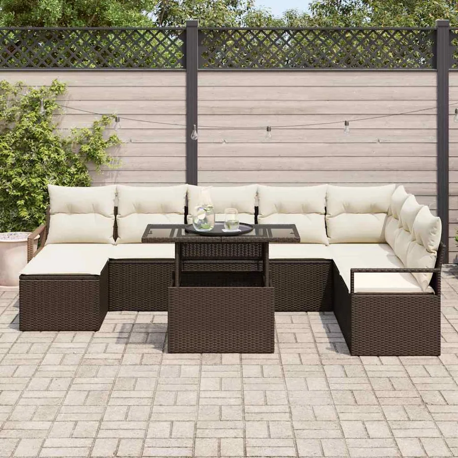 Ensemble de canapé de jardin 9 pcs Marron Poly rotin - 3