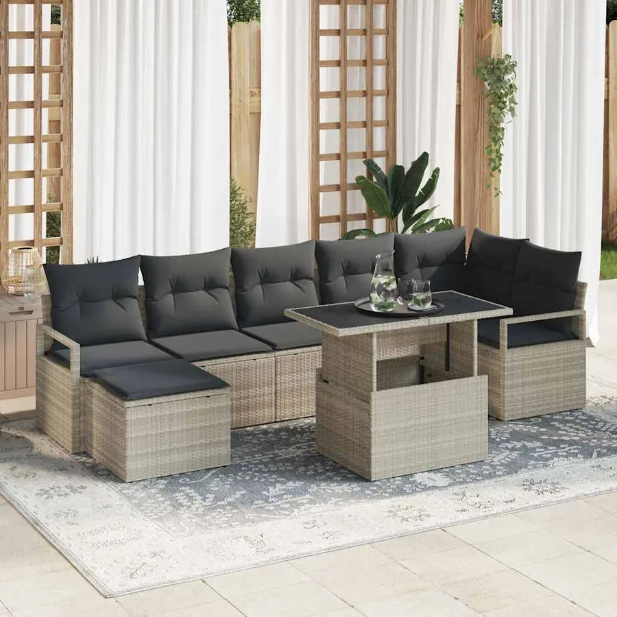 Ensemble de canapé de jardin 8 pcs Gris clair Poly rotin