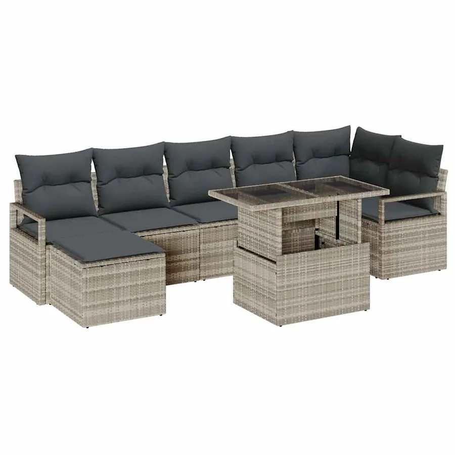 Ensemble de canapé de jardin 8 pcs Gris clair Poly rotin - 2