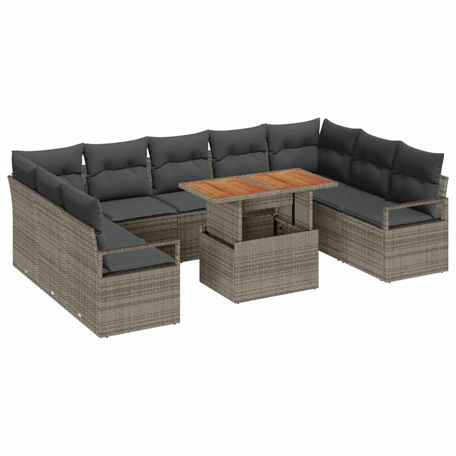 Ensemble de canapé de jardin 10 pcs Gris Poly rotin - 2