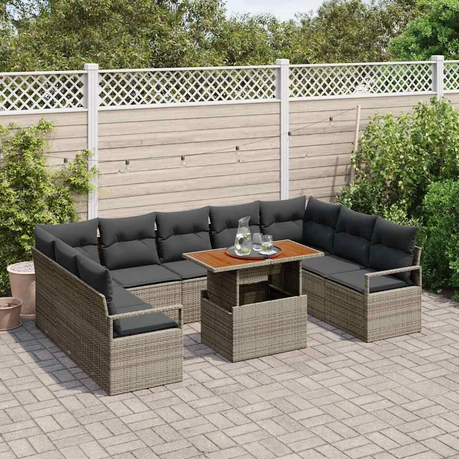 Ensemble de canapé de jardin 10 pcs Gris Poly rotin - 3