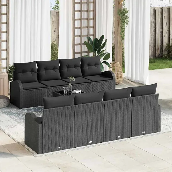 Ensemble de canapé de jardin Noir 55 x 55 x 37 cm polyrotin