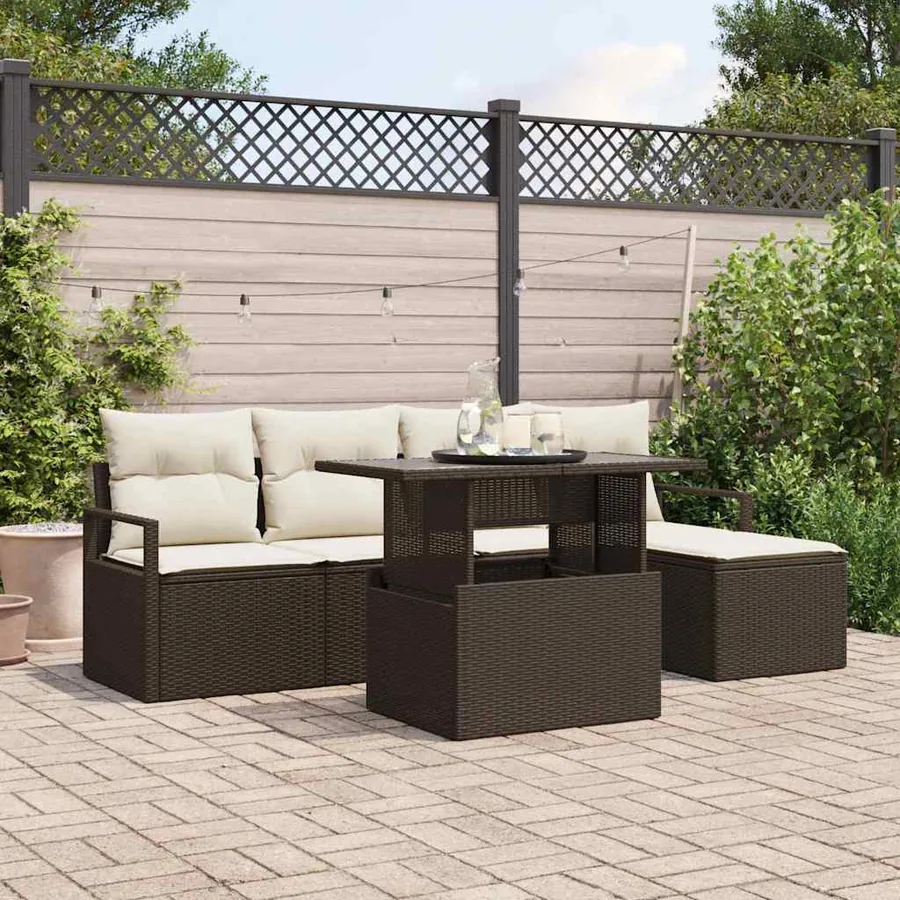 Ensemble de canapé de jardin 6 pcs Marron Poly rotin
