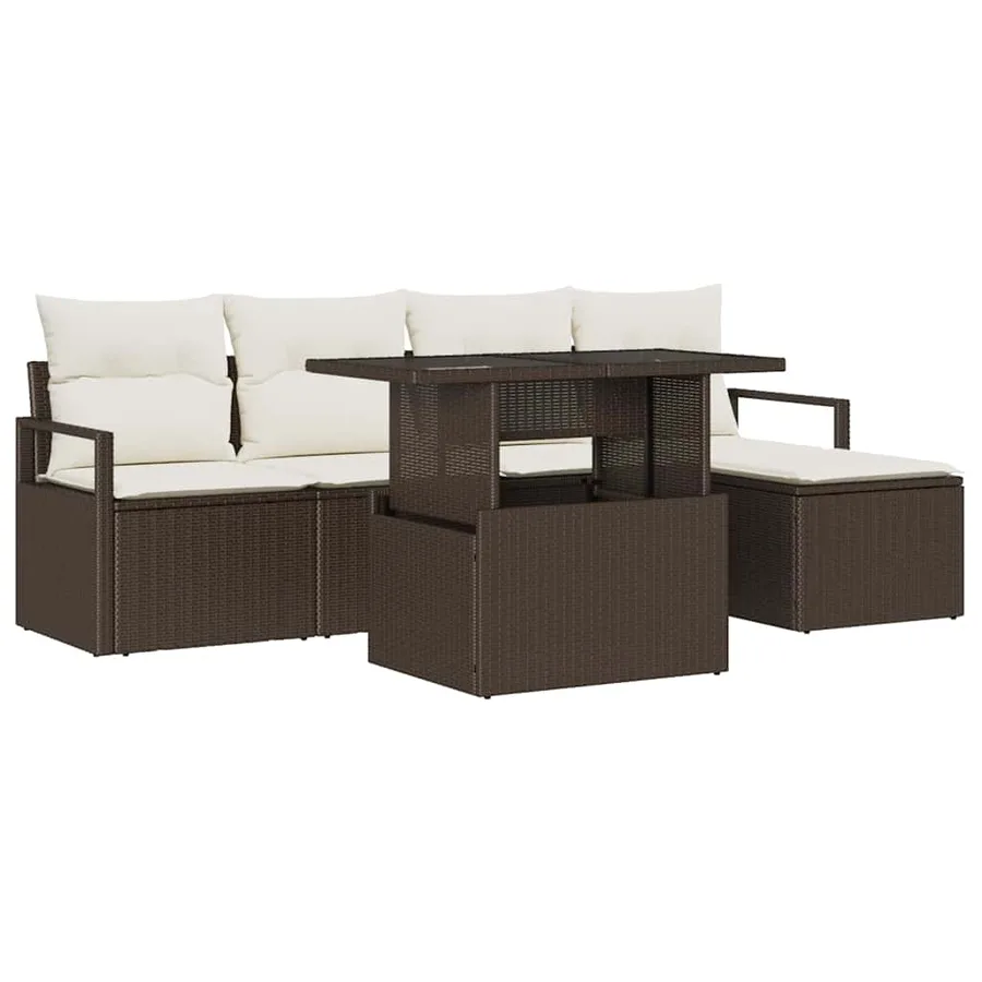 Ensemble de canapé de jardin 6 pcs Marron Poly rotin - 2