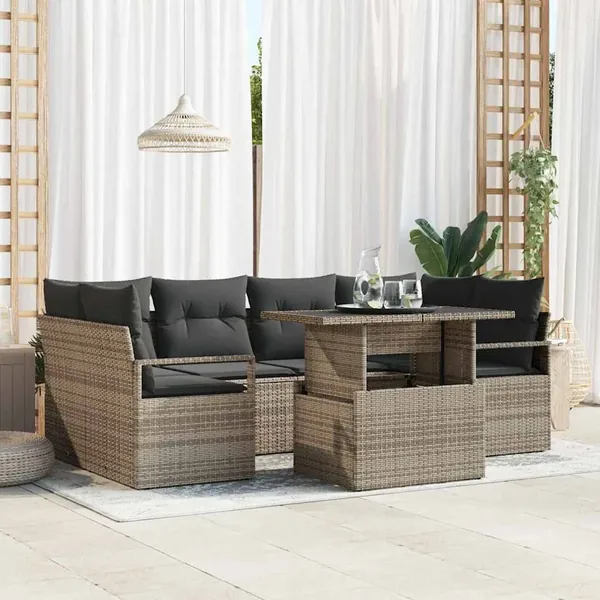 Ensemble de canapé de jardin 7 pcs Gris Poly rotin