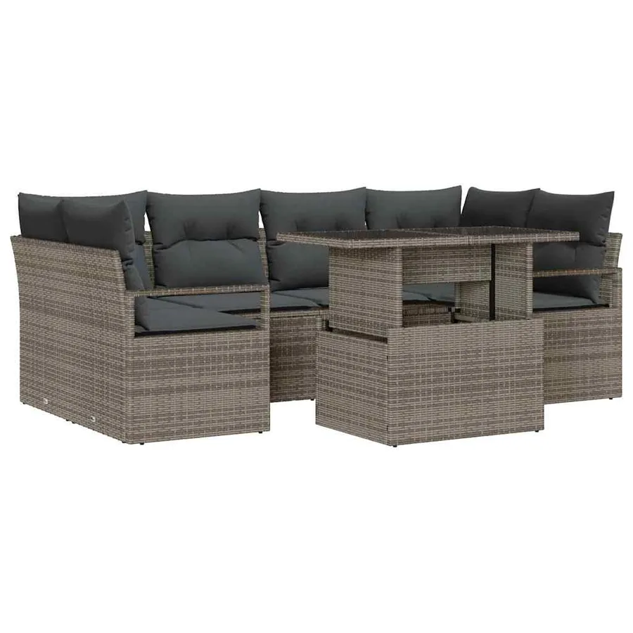 Ensemble de canapé de jardin 7 pcs Gris Poly rotin - 2