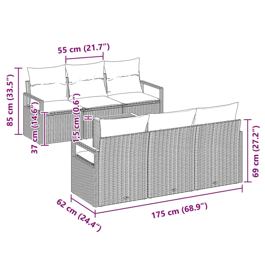 Ensemble de canapé de jardin avec stockage 7 pcs Gris polyrotin - 11