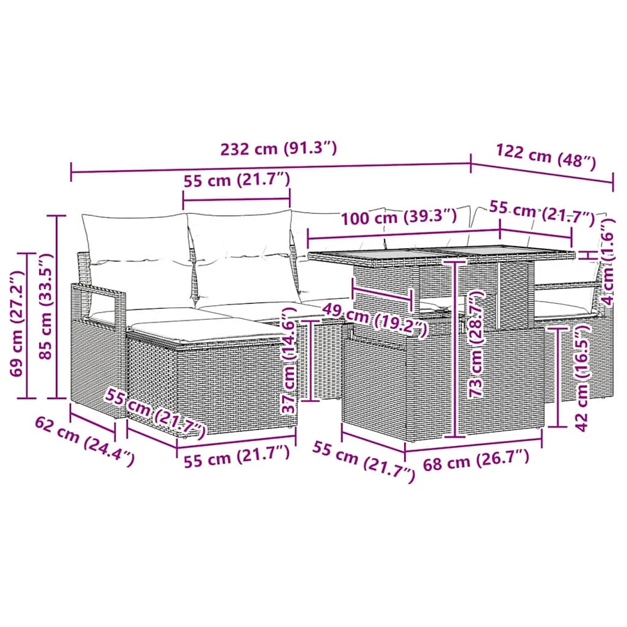 Ensemble de canapé de jardin 7 pcs Gris Poly rotin - 17