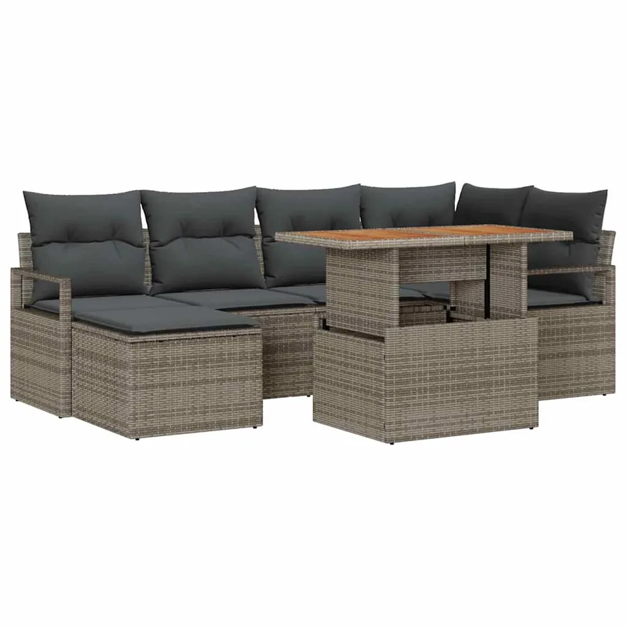 Ensemble de canapé de jardin 7 pcs Gris Poly rotin - 2