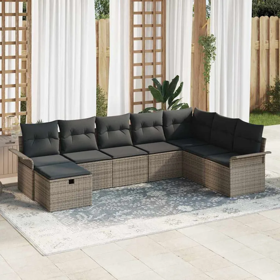 Ensemble de canapé de jardin avec coussin 8 pcs Gris Poly rotin