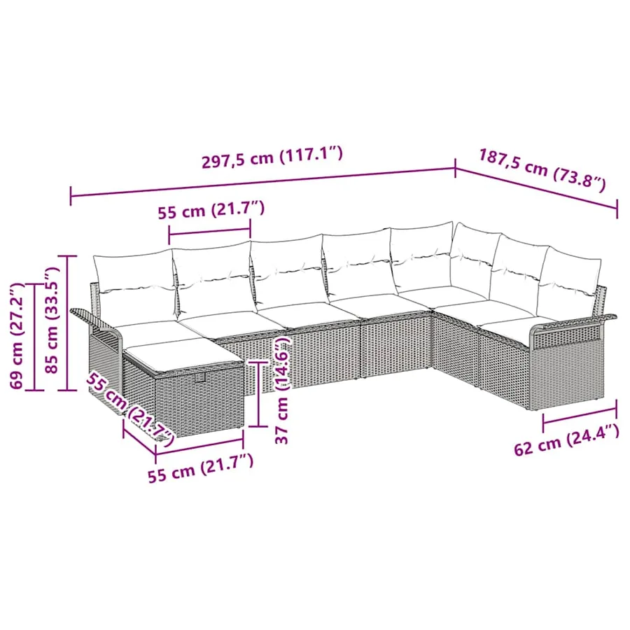 Ensemble de canapé de jardin avec coussin 8 pcs Gris Poly rotin - 14