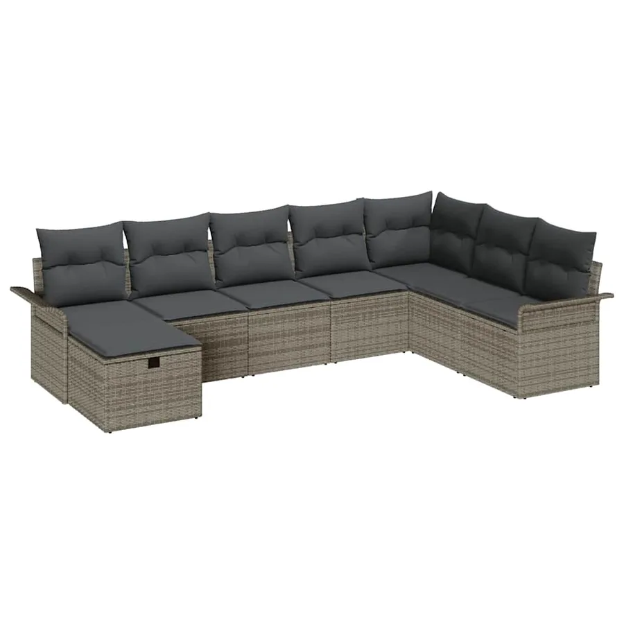 Ensemble de canapé de jardin avec coussin 8 pcs Gris Poly rotin - 2
