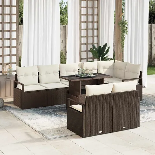Ensemble de canapé de jardin 9 pcs Marron Poly rotin