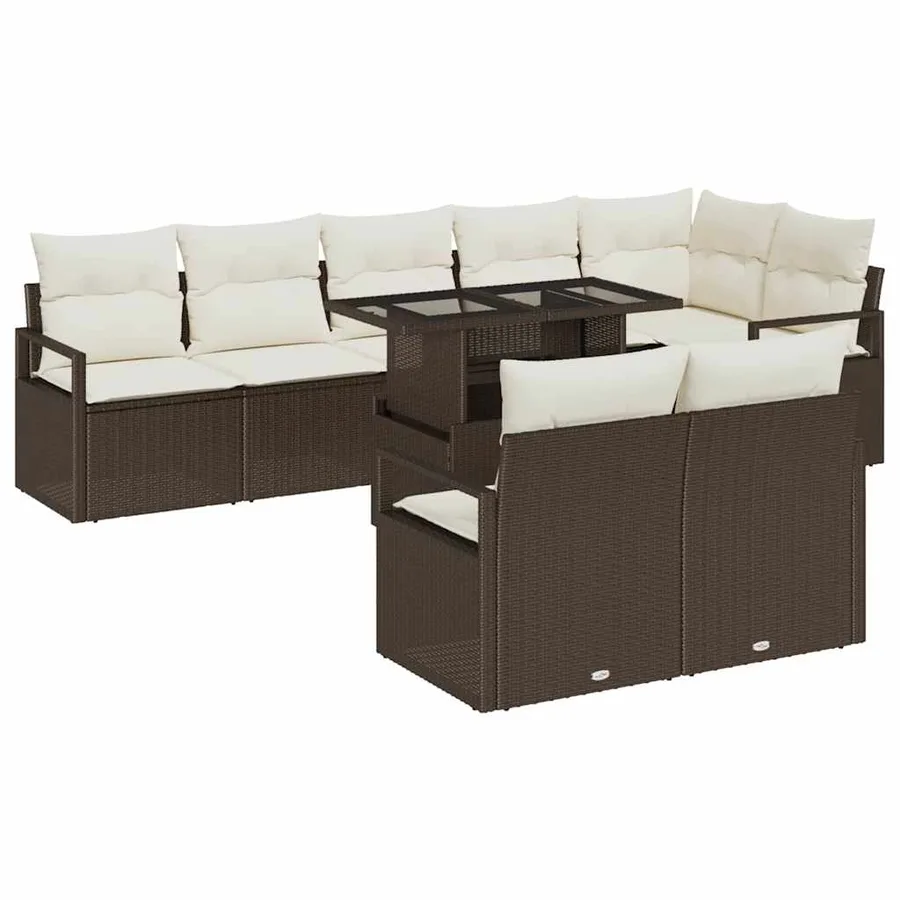 Ensemble de canapé de jardin 9 pcs Marron Poly rotin - 2