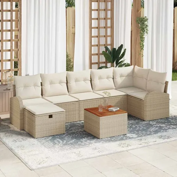 Ensemble de canapé de jardin avec coussin 8 pcs Beige polyrotin