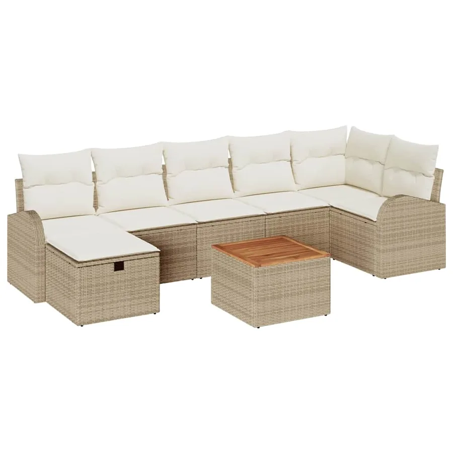 Ensemble de canapé de jardin avec coussin 8 pcs Beige polyrotin - 2