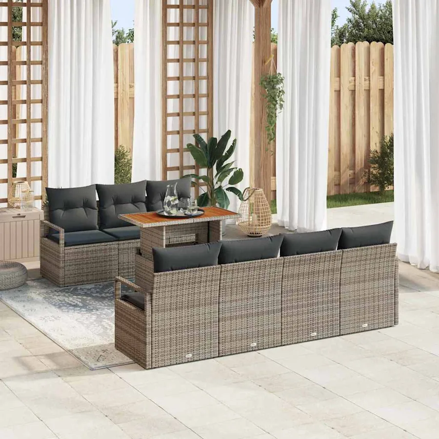 Ensemble de canapé de jardin 8 pcs Gris Poly rotin