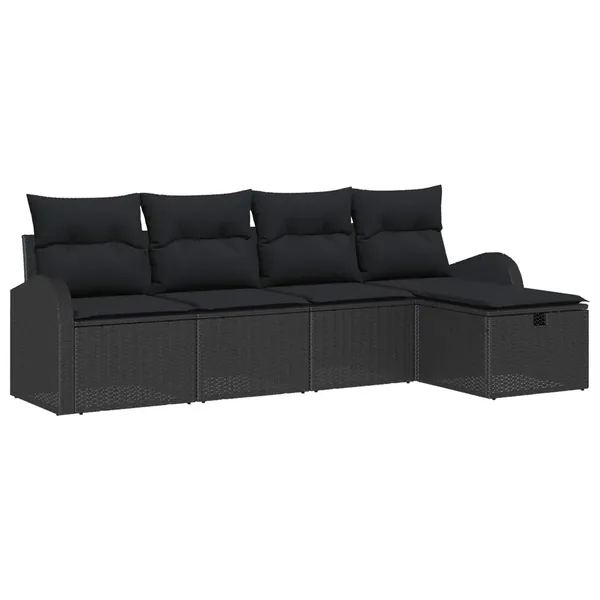 Ensemble de Canapés avec coussin avec stockage Noir polyrotin
