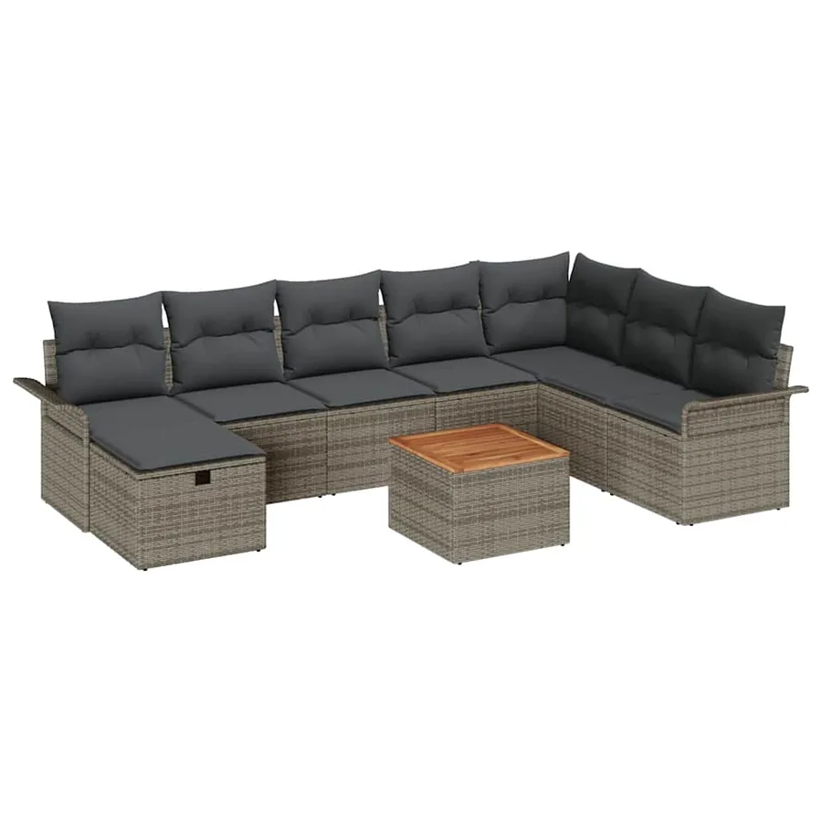 Ensemble de canapé de jardin avec coussin 9 pcs Gris Poly rotin - 2